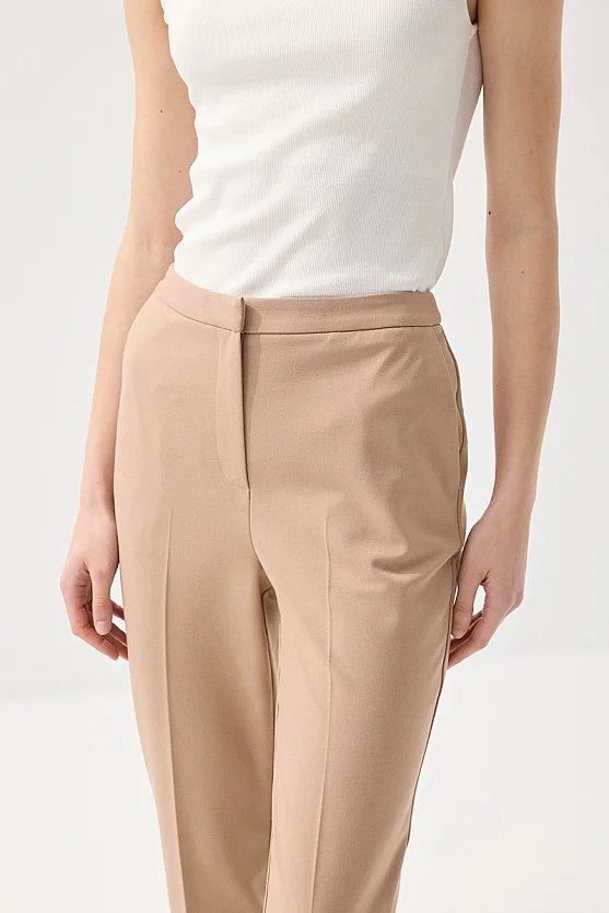 Boru Paça Kumaş Pantolon - Bej - 6