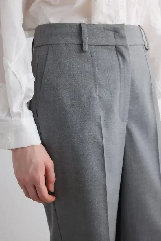 Boru Paça Kumaş Pantolon - Gri - Gusto