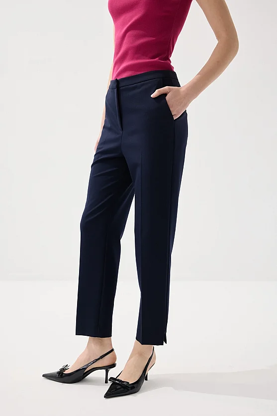 Boru Paça Kumaş Pantolon - Lacivert - 2