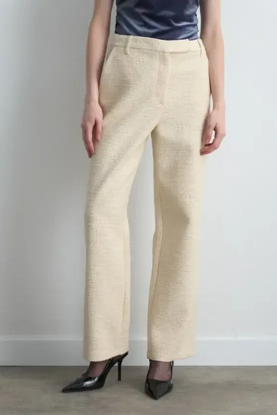 Boru Paça Tüvit Pantolon - Ekru - Gusto