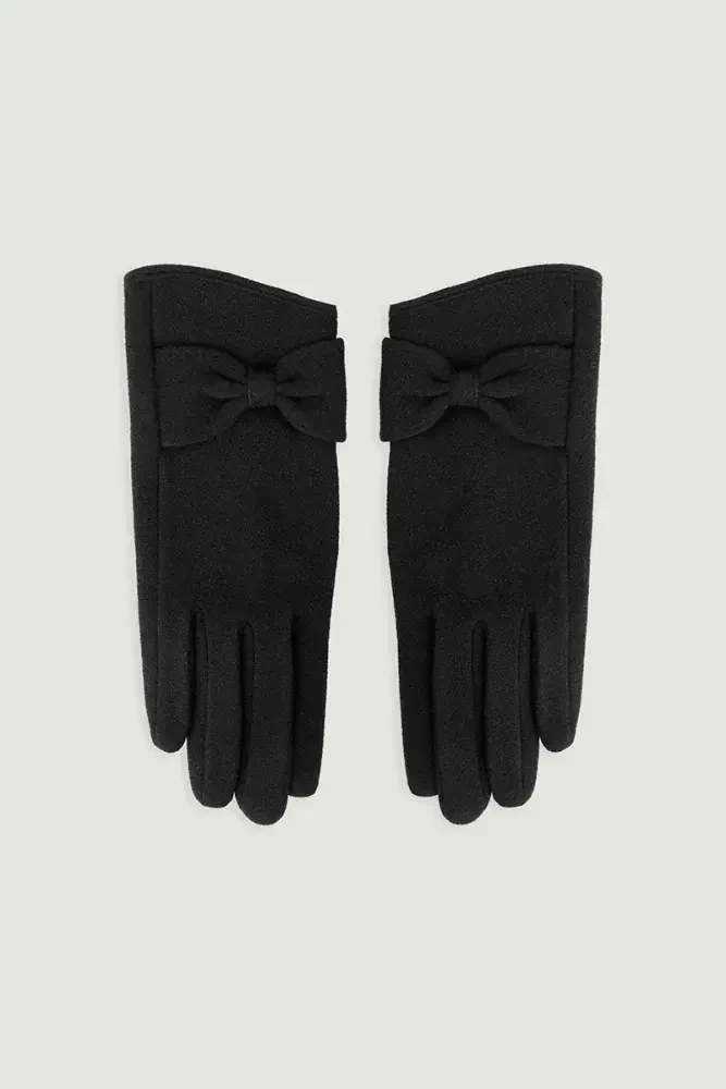 Bow Detail Gloves - Black Black