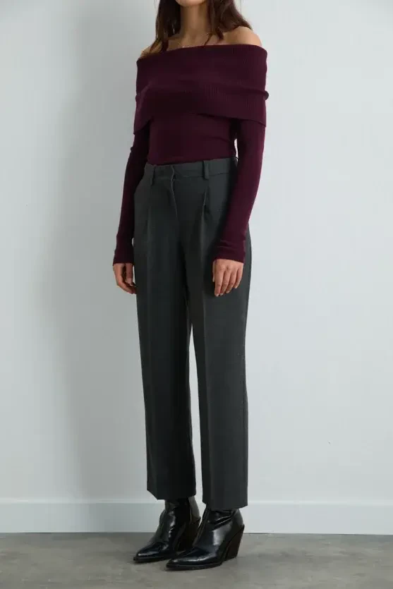 Carrot-Cut Belted Pants - Gray - Gusto