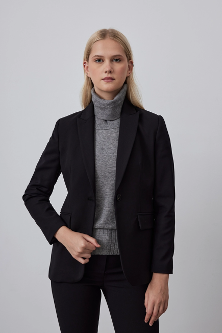 Tek Düğme Blazer Ceket - Siyah - Gusto