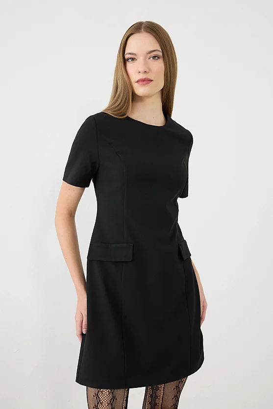 Cep Detaylı Mini Elbise - Siyah - Gusto