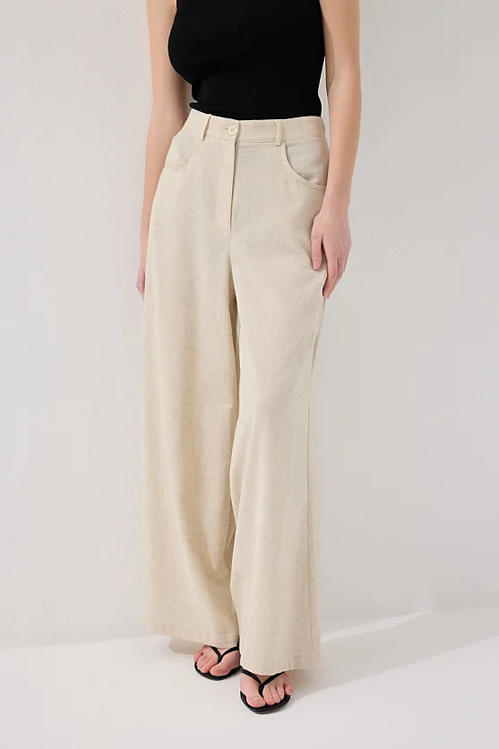 Cepli Bol Paça Keten Pantolon - Bej - Gusto