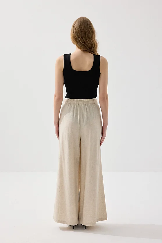 Cepli Bol Paça Keten Pantolon - Bej - 6