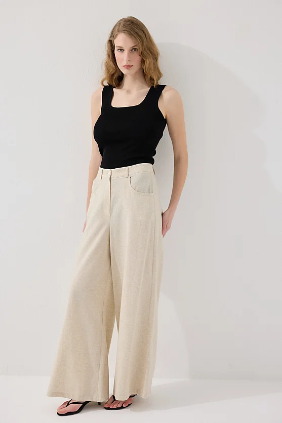 Cepli Bol Paça Keten Pantolon - Bej - Gusto