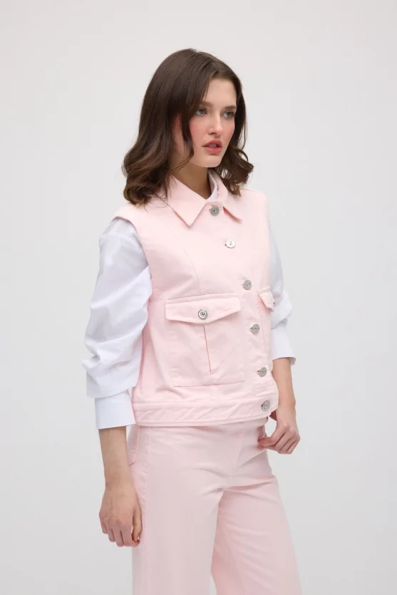 Cepli Denim Yelek - Pembe - 4