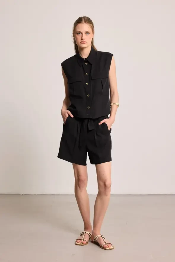 Cepli Kolsuz Tencel Gömlek - Siyah - Gusto