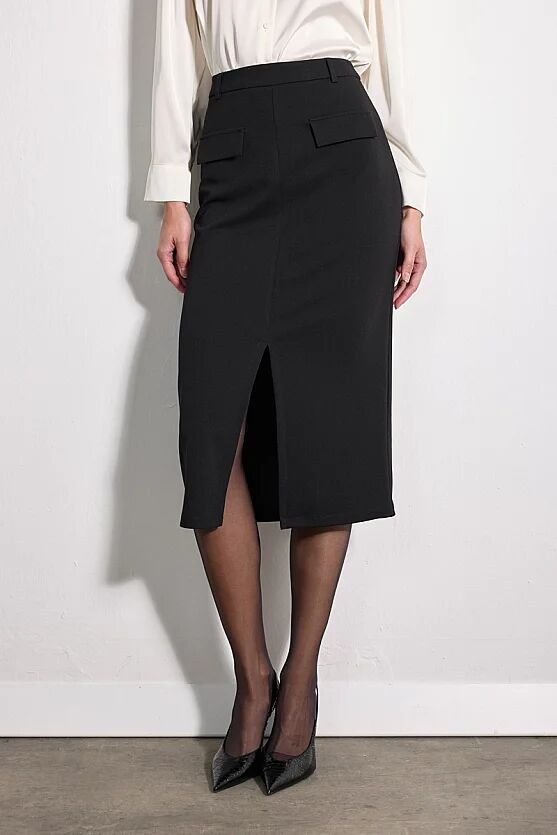 Cepli Midi Krep Lycra Etek - Siyah - 2