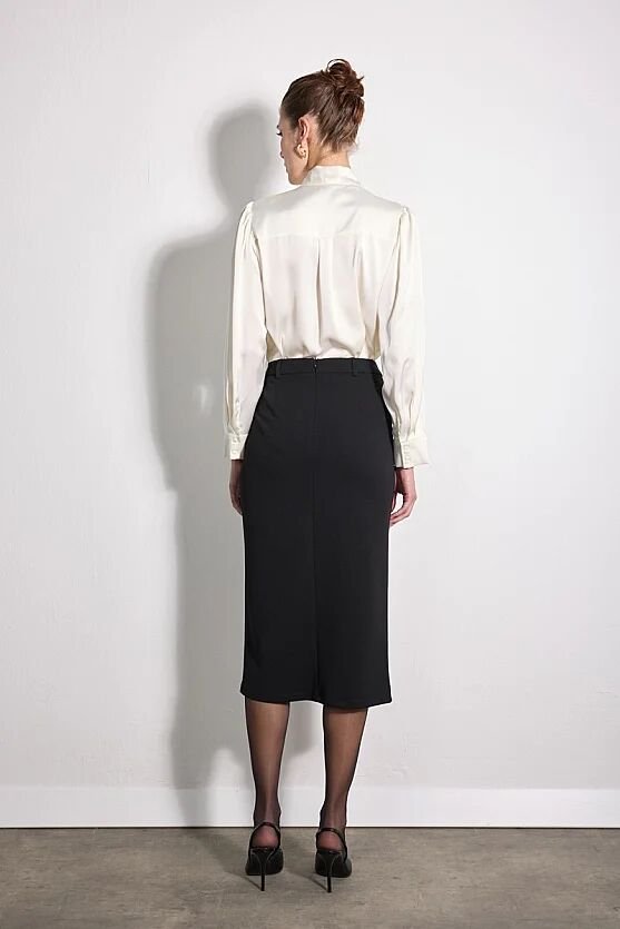 Cepli Midi Krep Lycra Etek - Siyah - Gusto