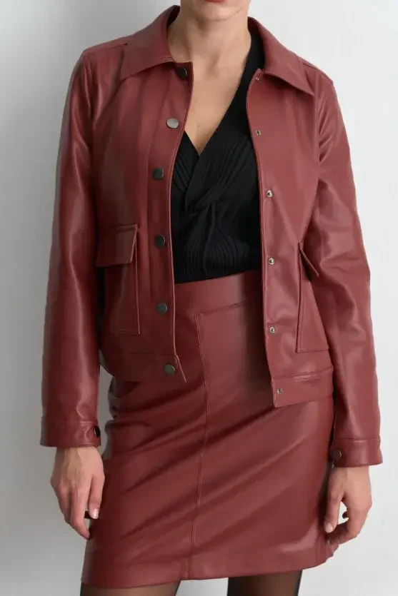 Cepli Suni Deri Ceket - Bordo - Gusto