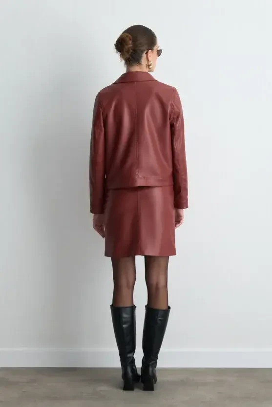 Cepli Suni Deri Ceket - Bordo - Gusto