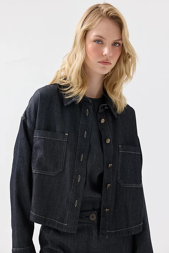 Cepli Tensel Denim Gömlek Ceket - Lacivert - Gusto