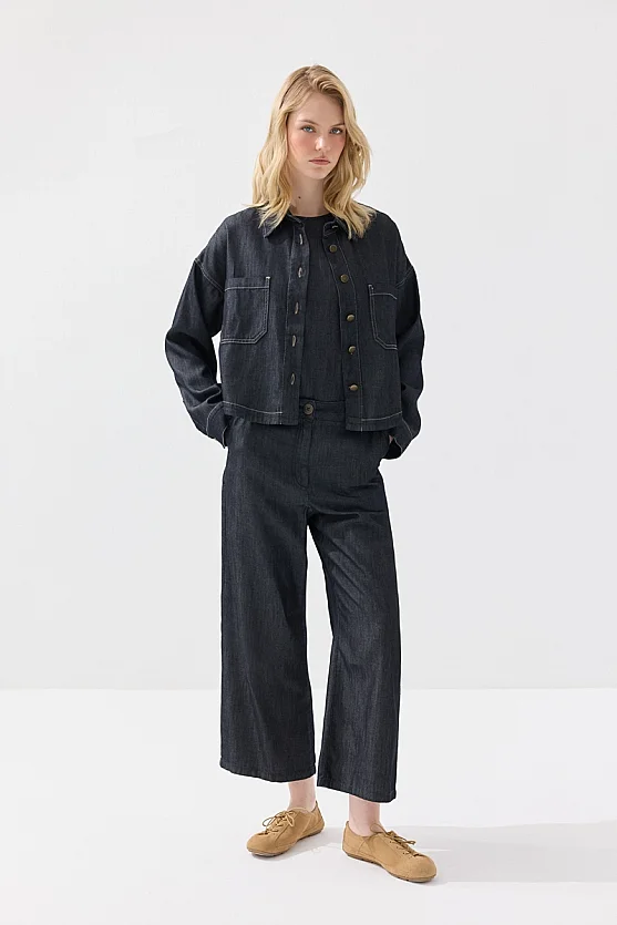 Cepli Tensel Denim Gömlek Ceket - Lacivert - Gusto