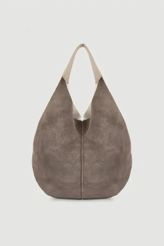 Chunky Suede Tote Bag - Beige - 1