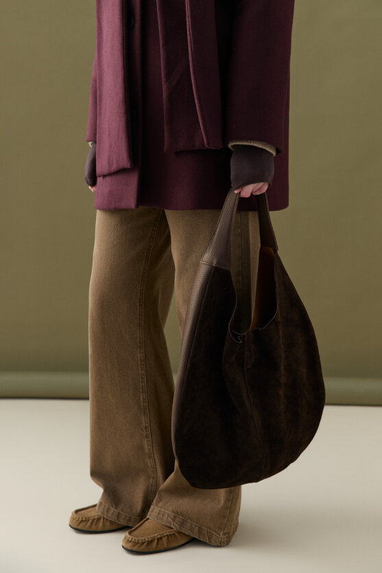 Chunky Suede Tote Bag - Brown - Gusto