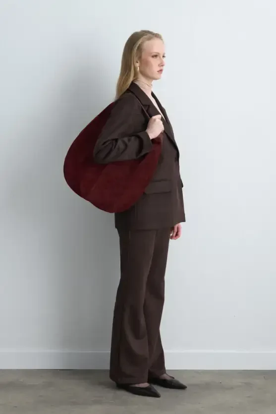 Chunky Suede Tote Bag - Burgundy - 4