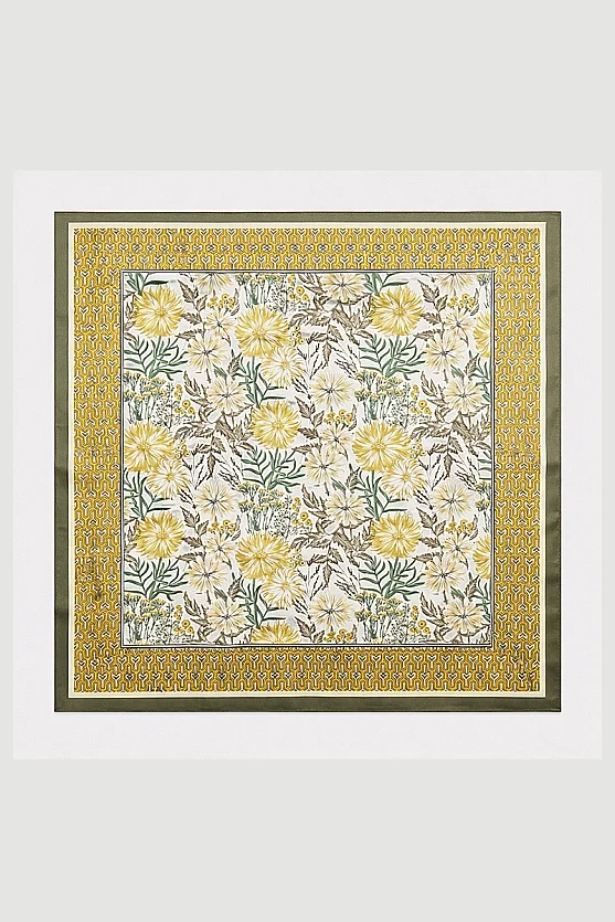 Çiçek Desenli Fular - Yeşil - 2