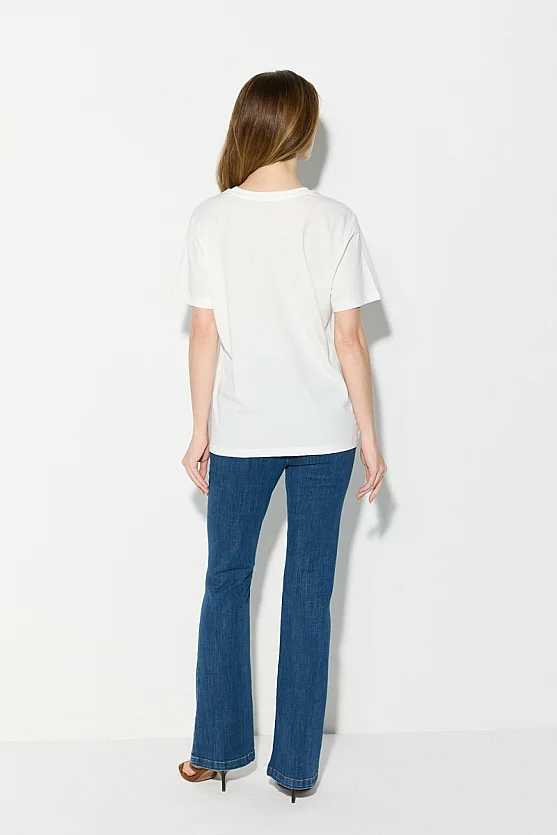 Floral Embroidered Cotton T-Shirt - White - Gusto