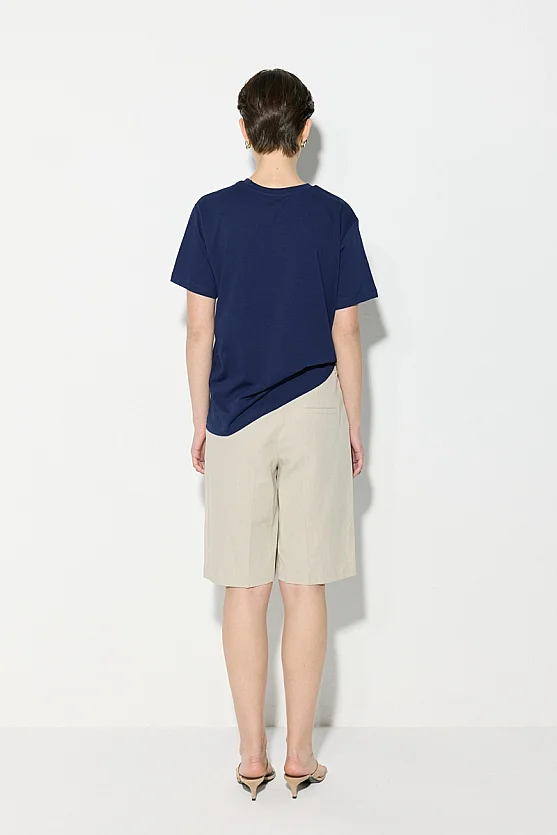 Çiçek Nakışlı Pamuk T-shirt - Lacivert - 6