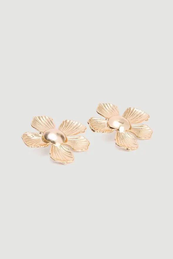 Flower Design Earrings - Gold - 2
