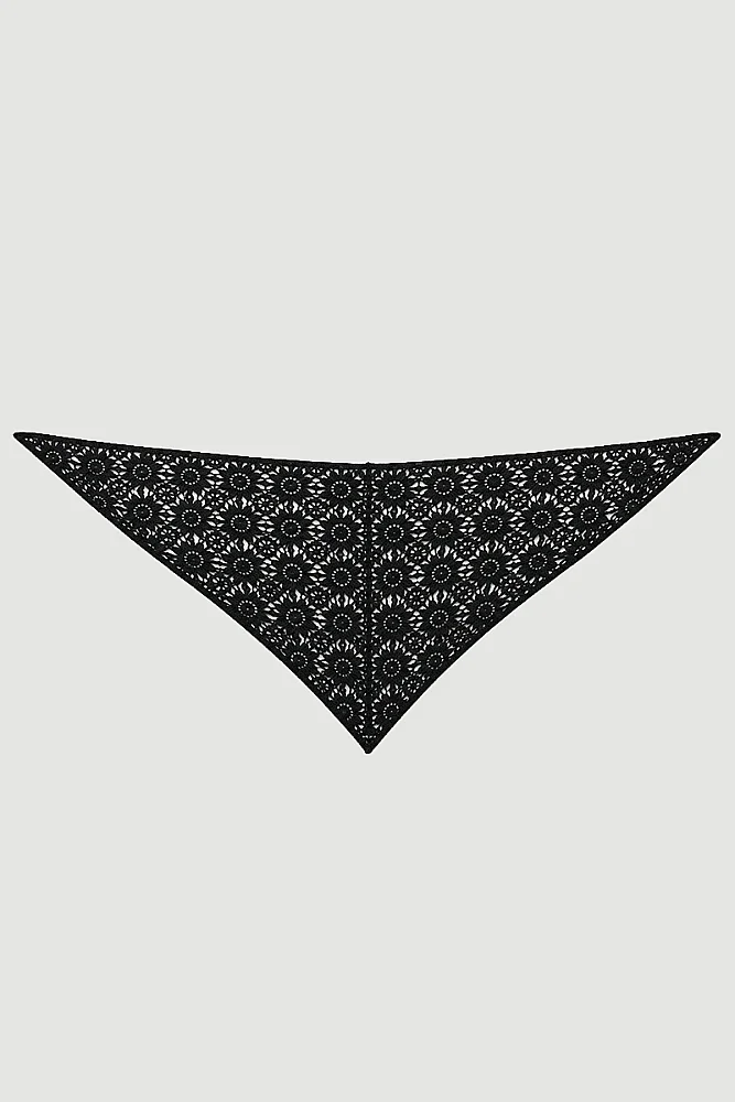 Çiçekli Dantel Desen Üçgen Şal - Siyah Black