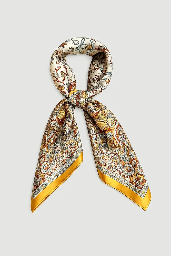 Çiçekli Şal Desen Fular - Sarı Yellow