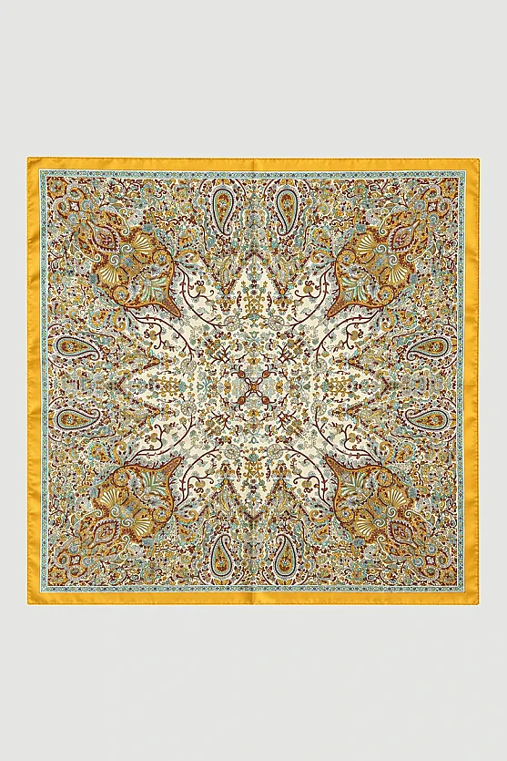 Çiçekli Şal Desen Fular - Sarı - Gusto