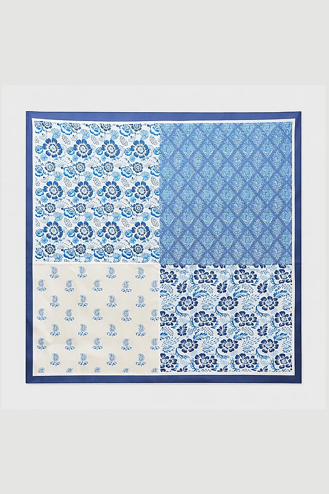 Çift Desenli Çiçekli Fular - Mavi - Gusto (1)