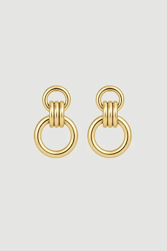 Çift Halkalı Küpe - Gold - 2