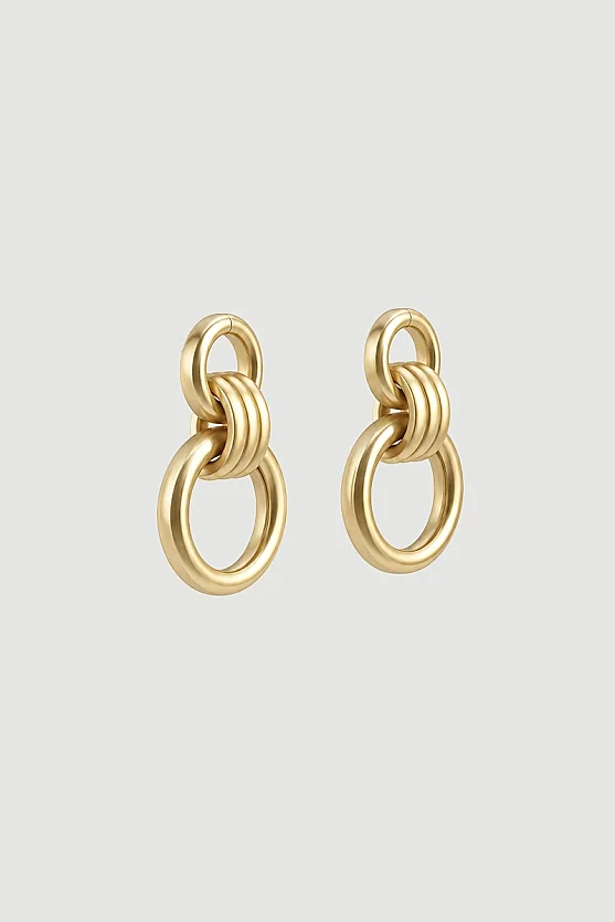 Çift Halkalı Küpe - Gold - 3
