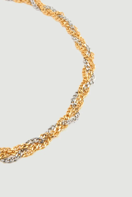 Çift Renkli Örgü Kolye - Gold - 2