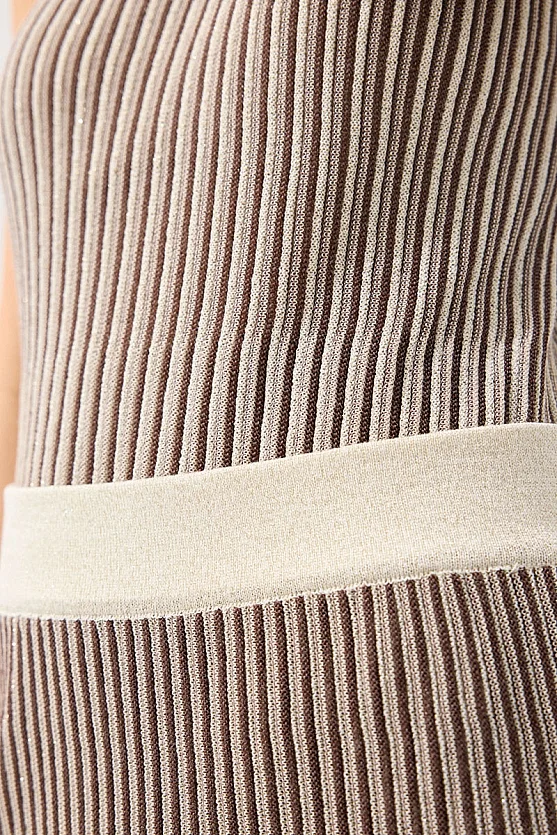 Çift Renkli Viskon Triko Pilise Etek - Kahverengi - Gusto