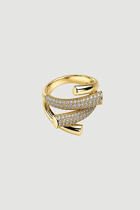 Çift Sıralı Taşlı Yüzük - Gold - 1