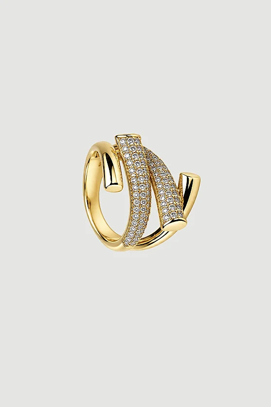 Çift Sıralı Taşlı Yüzük - Gold - Gusto
