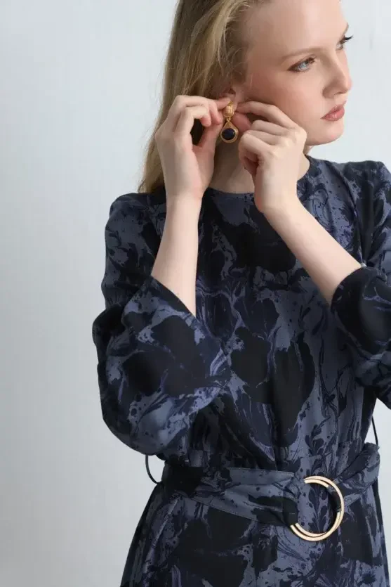 Çift Taşlı Gold Küpe - Gold - Gusto