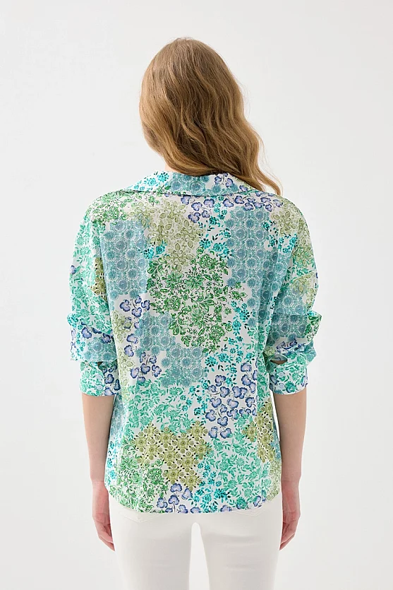 Çıtır Desenli Rahat Kesim Koton Gömlek - Yeşil - 6