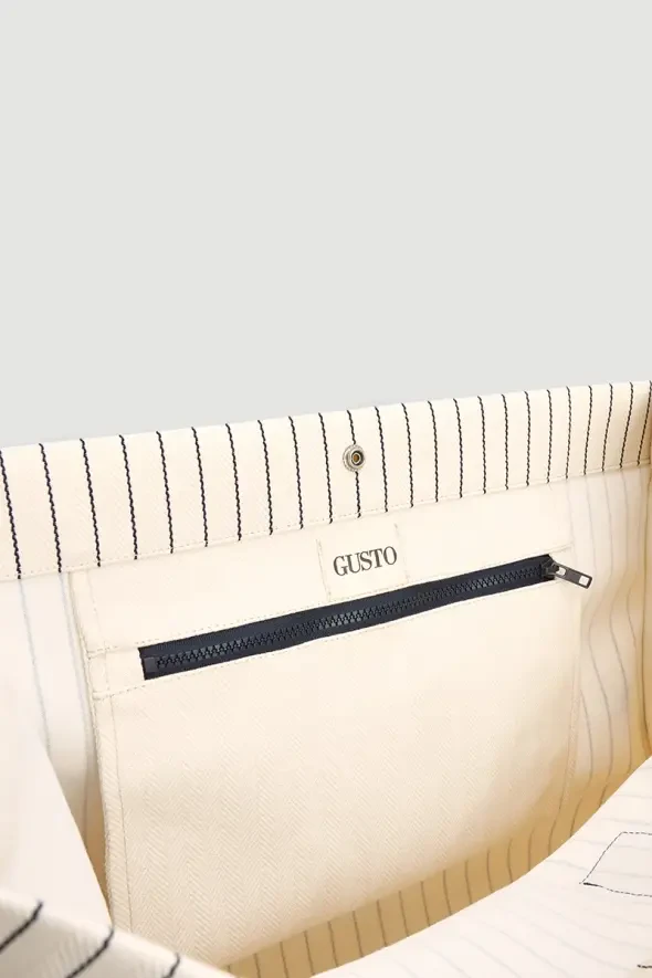 Çizgili Büyük Tote Plaj Çantası - Ekru - 5