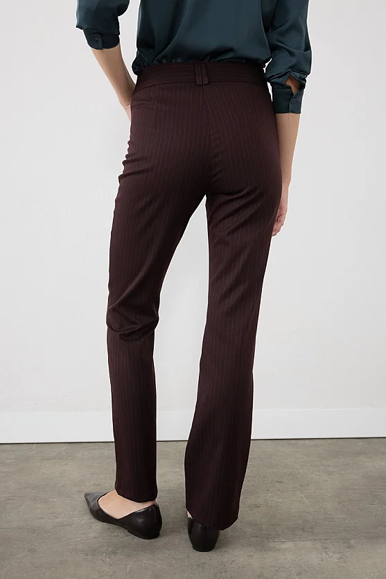 Çizgili Flare Pantolon - Bordo - Gusto