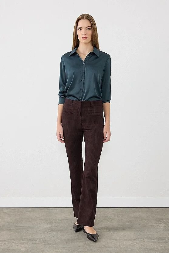 Çizgili Flare Pantolon - Bordo - Gusto