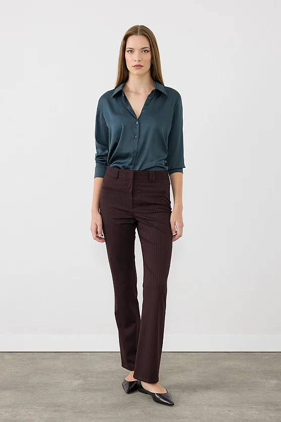 Çizgili Flare Pantolon - Bordo - Gusto