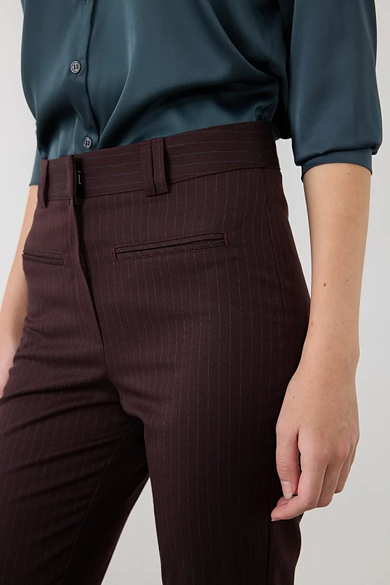 Çizgili Flare Pantolon - Bordo - Gusto