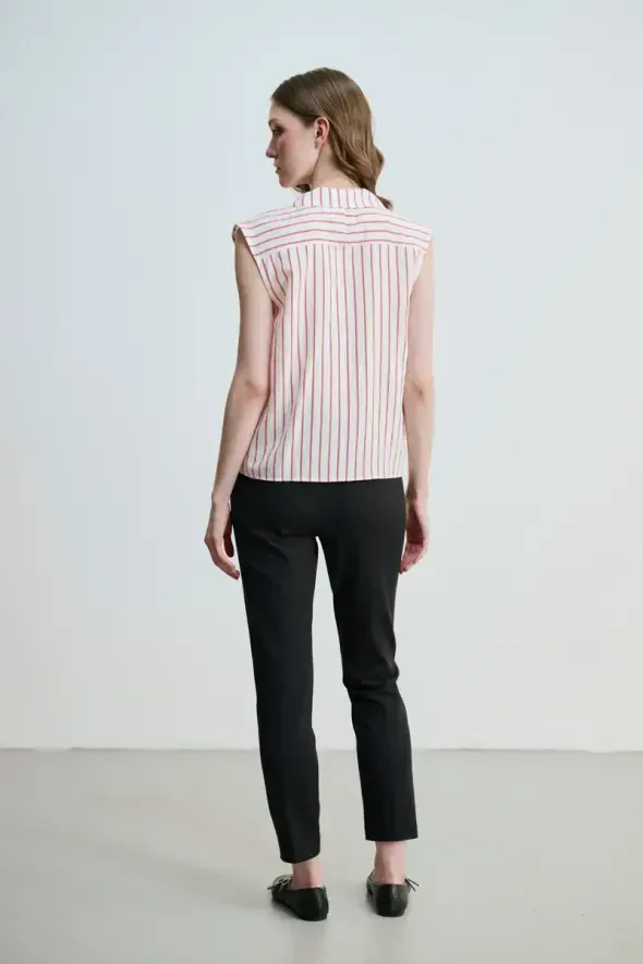 Çizgili Kolsuz Gömlek - Kırmızı - Gusto