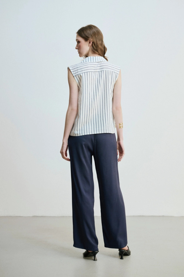 Çizgili Kolsuz Gömlek - Lacivert - Gusto