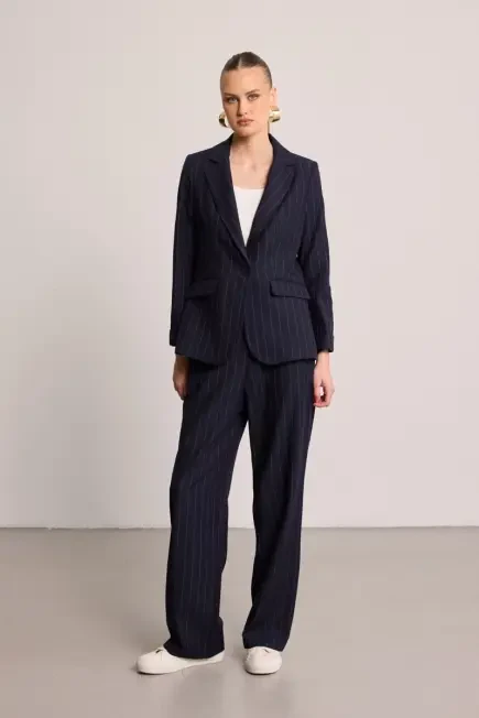 Çizgili Tencel Kumaş Pantolon - Lacivert - Gusto