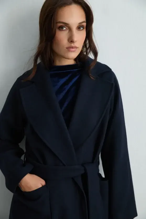 Classic Wool Coat - Navy Blue - 4