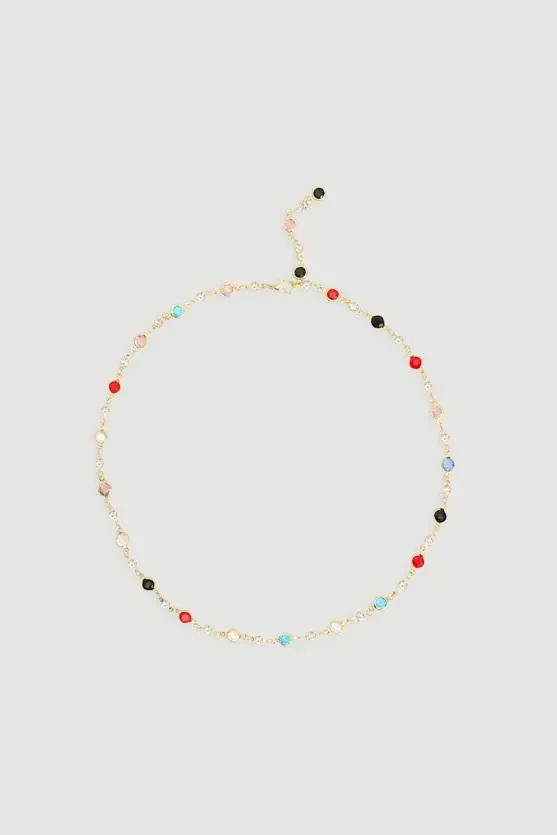 Colorful Stone Necklace - Gold - 1