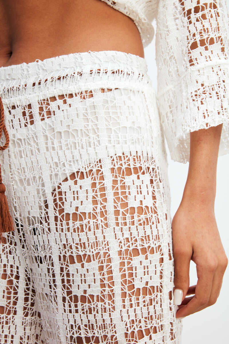 River Island flared lace detail beach trousers in white | ASOS