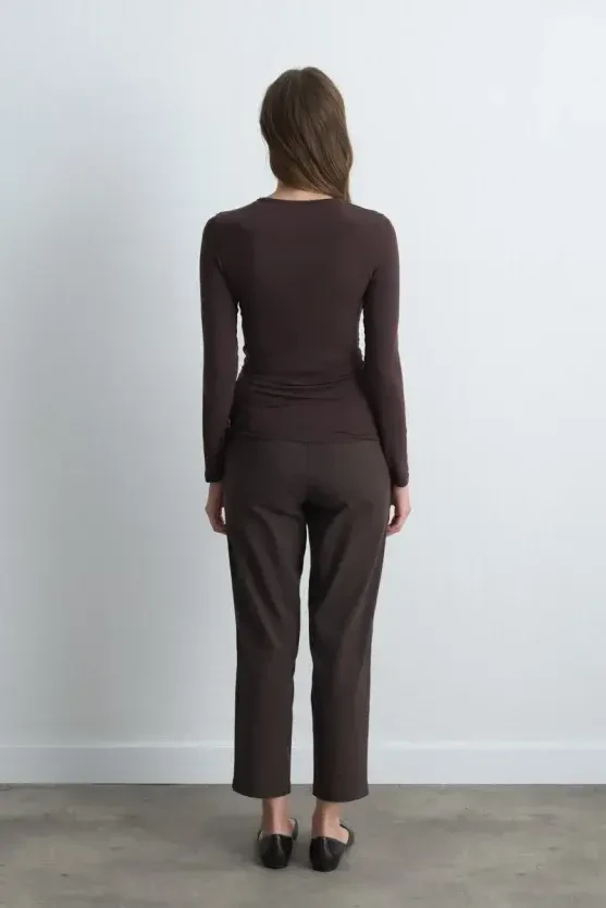Crew Neck Cashmere Blouse - Brown - 4